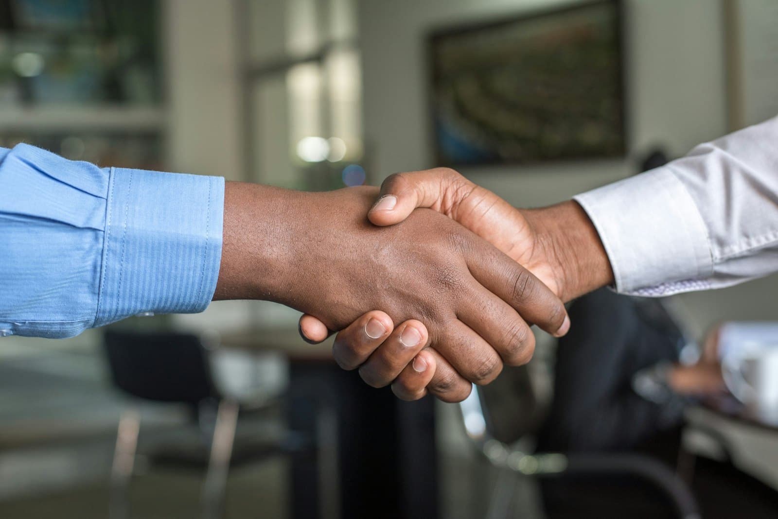 Two professionals shaking hands after a working session
